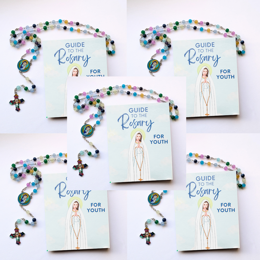 Rosary Guide For Youth (5 pack) + (5) Rosaries Bundle