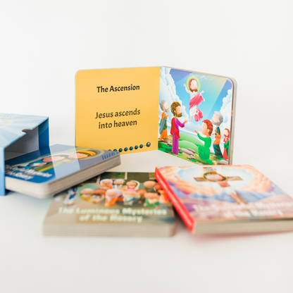 Mysteries of the Rosary 4 Board Book + Rosary
