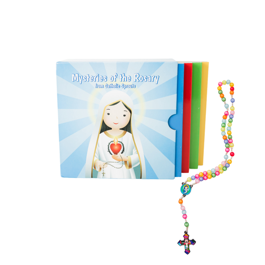 Mysteries of the Rosary 4 Board Book + Rosary