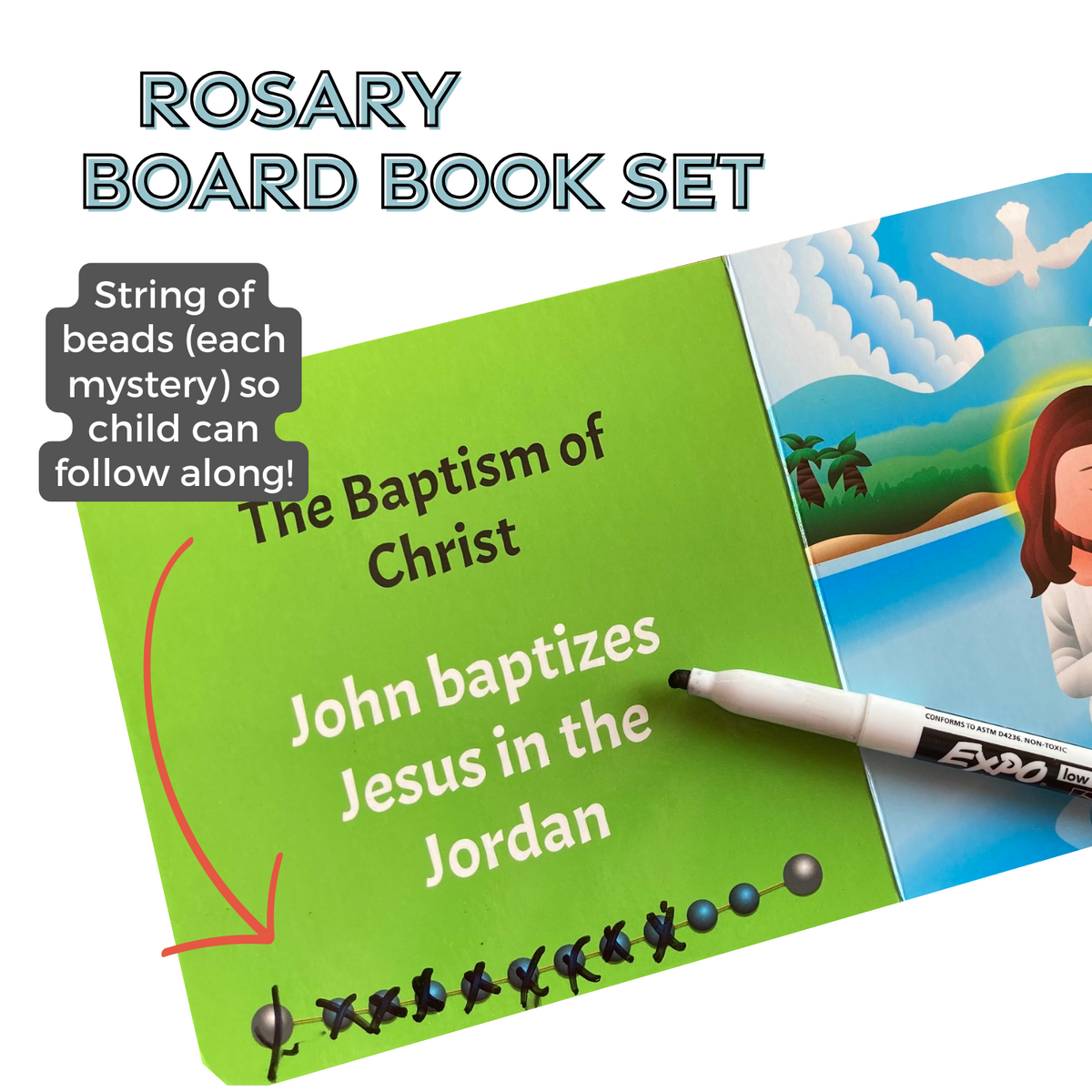 Mysteries of the Rosary 4 Board Book + Rosary