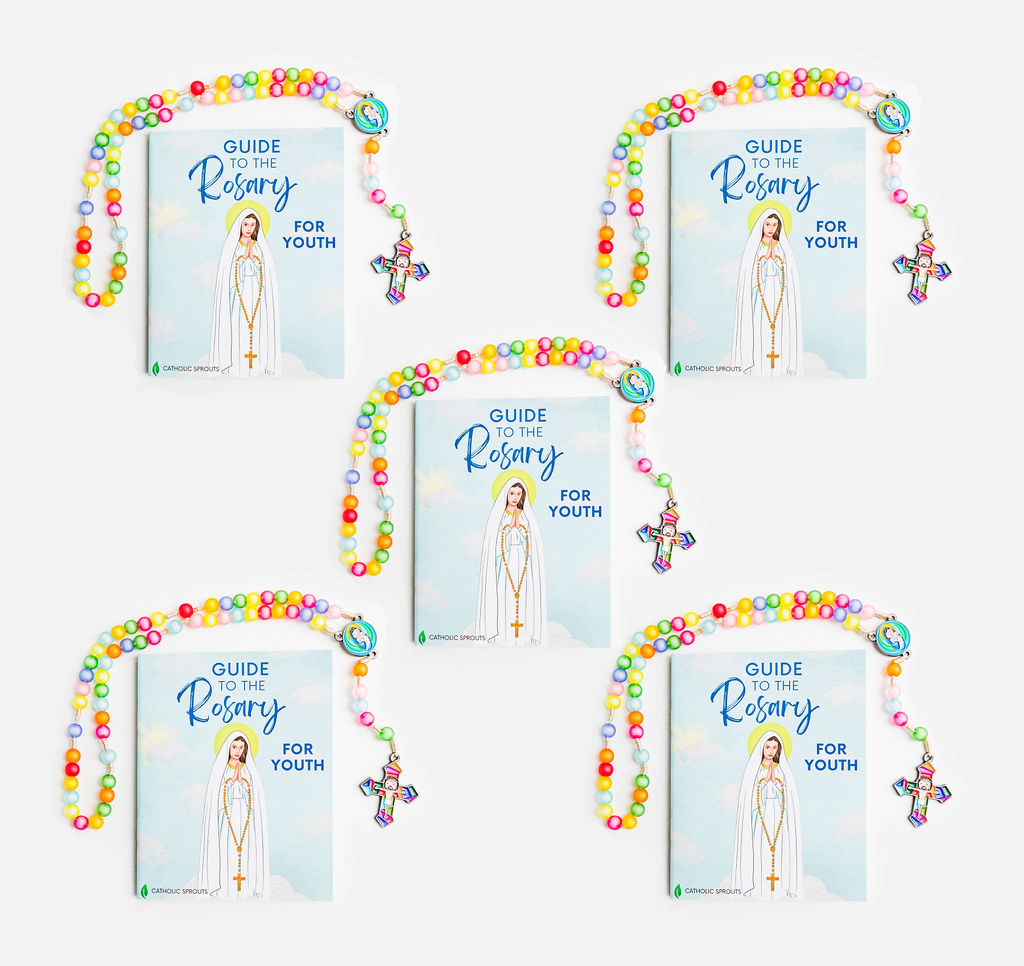 Rosary Guide For Youth (5 pack) + (5) Rosaries Bundle