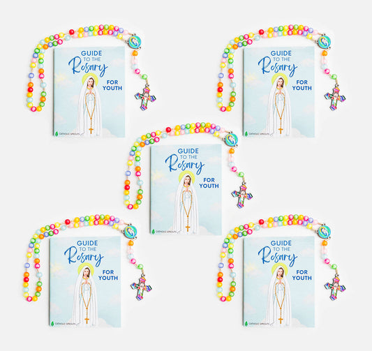 Rosary Guide For Youth (5 pack) + (5) Rosaries Bundle